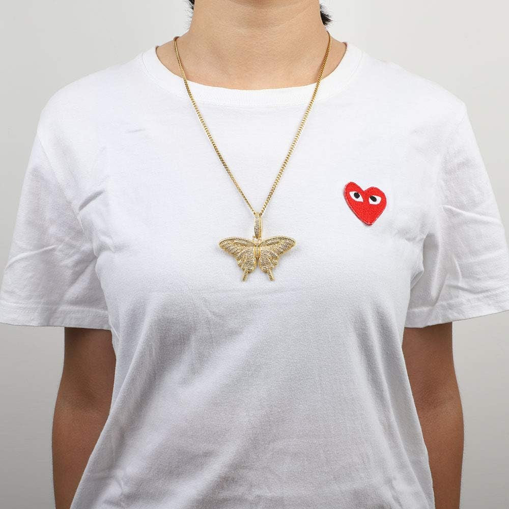 Silver Plated CZ Iced Out Bling Butterfly Chain Necklace Party Jewelry for Men Women